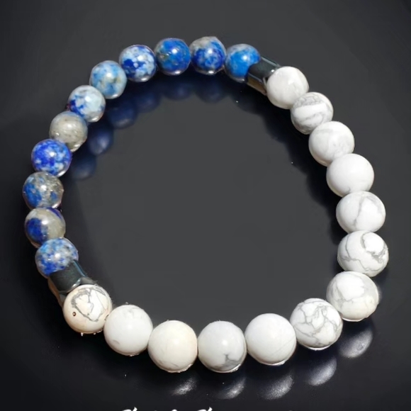 Lapis Lazuli & Howlite Bracelet Unisex Natural Stones 8mm - Picture 3 of 5
